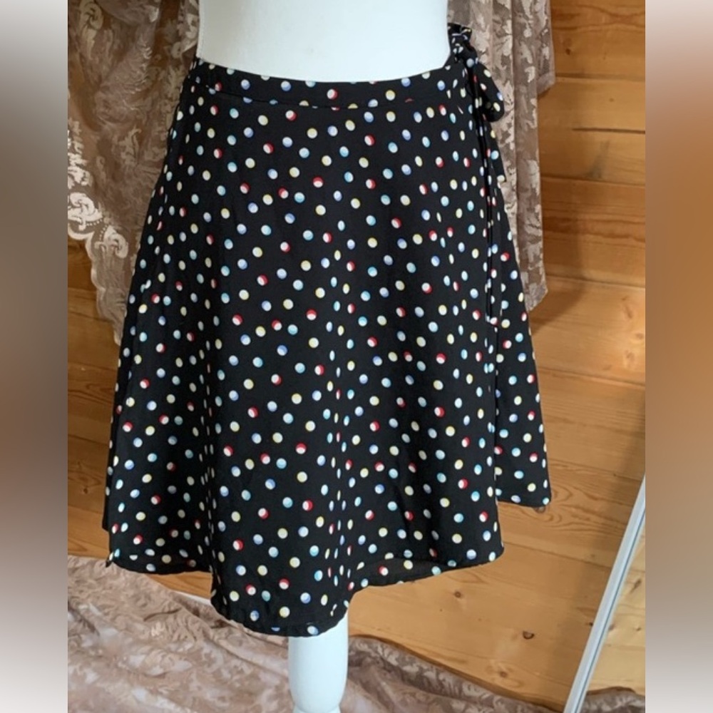 Black Polka Dot Wrap Mini Skirt Size 10 Small Volcom‎